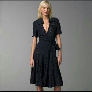 Diane von Furstenberg Blue Eyelet Wrap-Style Dress with Belt size 10